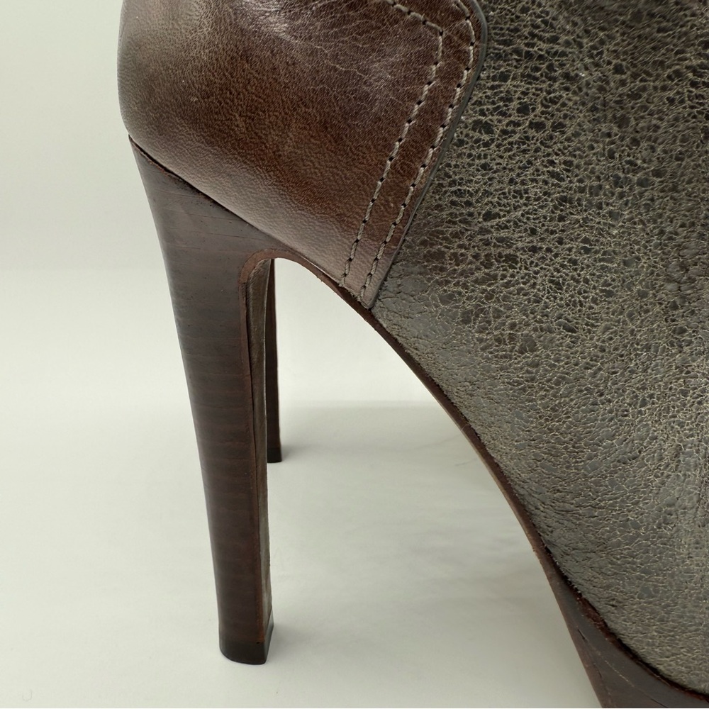 Tory Burch Lawson Bootie Pewter Brown Leather Platform Stiletto Ankle Boots 8.5 - Picture 10 of 17
